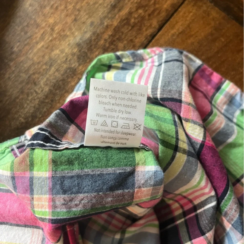 GYMBOREE COLLARED SHIRT pink navy green plaid‎ BUTTON DOWN SIZE XS (4)